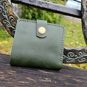 Green Real Leather Wallet Card Holder Vintage Style